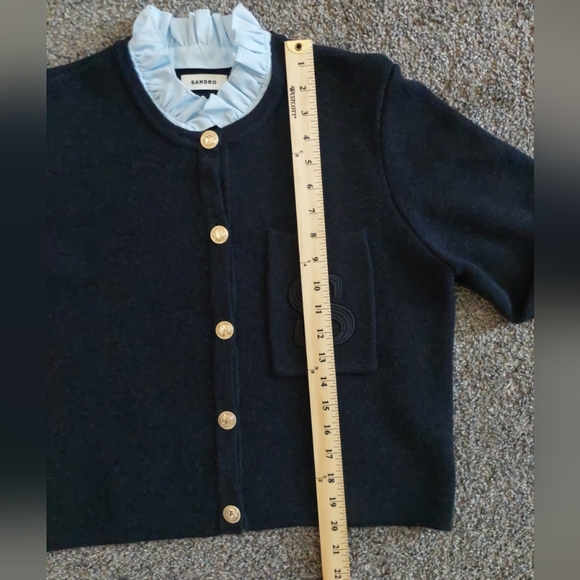 SANDRO Paris Knit Cardigan Embroidered Pocket CHARCOAL GRAY Nwot Wool - Picture 10 of 13